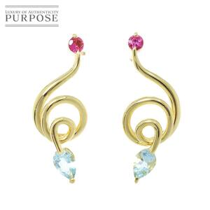  аквамарин турмалин серьги K18 YG желтое золото 750 Aquamarine Earrings Pierced 90222275