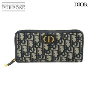 クリスチャン ディオール Christian Dior オブリーク 30 MONTAIGNE ウォレット ラウンドファスナー 長財布 キャンバス ネイビー 90228163