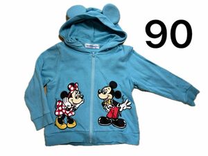 90 美品　水色　パーカー Disney 東京ディズニーリゾート ディズニー フーディ　フード　ミッキー 女の子　男の子　男女兼用