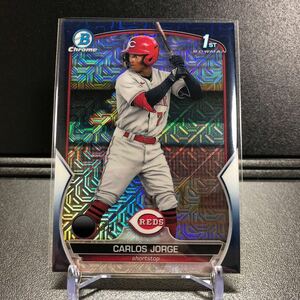 175枚限定 Carlos Jorge 2023 Topps Bowman Mega Box #BCP-120 1st Bowman Chrome Mojo Refractor Navy /175 Reds