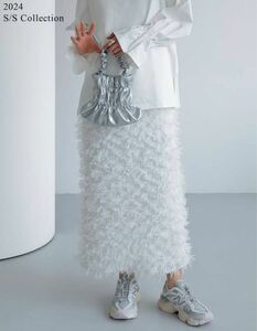 新品　今季　某ブランドサンプル品　チュールフリンジタイトスカート　ホワイト　Lサイズ