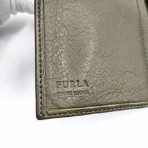 FURLA フルラ 三つ折り 財布 カーキ系 ゴールド金具 ロゴプレート レディース_画像7