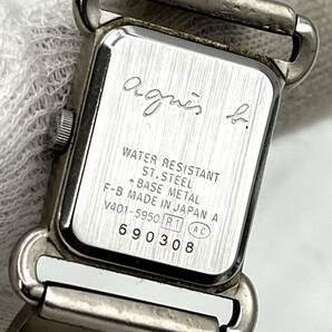 【電池切れ】agnes b. アニエスベー クォーツ 腕時計 黒文字盤 スクエア ロゴ ケースシルバー レディース V401-5950の画像2