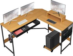 YeTom L character desk desk computer desk side storage sack attaching pc desk corner desk office desk . a little over desk writing desk natural 