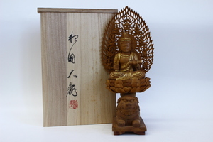 e800 技工名品 希少木 香木 白檀 相國大龍 作 文殊菩薩 彫刻 高さ26.5cm 木彫 仏像 仏教美術