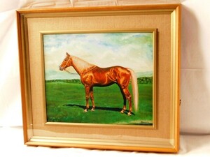 A892★油絵/動物画/馬/額入り/サイン有り/約縦57.8×横65.5cm★送料1420円〜