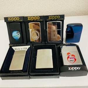 【N-17109a】1円～ ZIPPO おまとめ 7個 スリム ジッポ ライター 海外 ブラック以外火花確認済 現状品 ジャンク