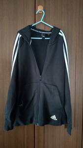 adidas アディダス★スウェット ジップアップパーカー 黒 ★160 中古★ 3本ライン