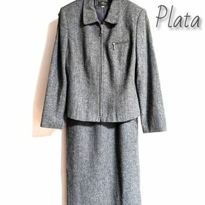 PLATA プラタ レディース スーツ スカート ジャケット セットアップ ツイード ウール グレー 式服