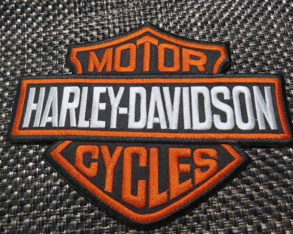 大型■定番 黒橙HD◆新品ハーレーダビッドソンHarley-Davidson刺繍ワッペン激渋◇アメリカ 二輪車 オートバイ バイク 単車 ロック◎衣服DIY