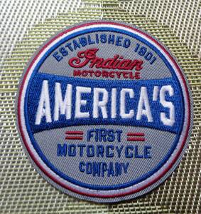 《灰青AM円形》新品インディアン　モーターサイクル Indian Motocycle刺繍ワッペン激渋◆アメリカUSA　バイク 二輪車 オートバイ■衣服DIY