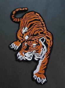  特大《聖地下山闘魂橙黒虎》◎新品《聖山を下る虎》tiger トラ 刺繍ワッペン ◆激渋◎バイク　レース　ミリタリー■洋服・衣類・衣服DIY