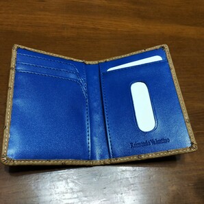 新品未使用品 カード入れ 定期入れ パスケース オーストリッチ調合皮 ベージュ/青 カードケースの画像4