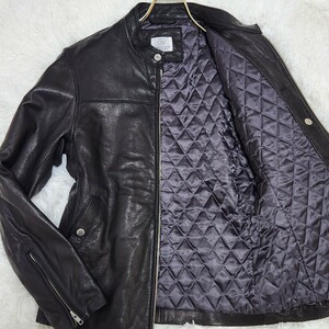 1円～ 極美品 UNITED ARROWS ライダースジャケット シングル キルティング 山羊革 ゴートレザー チンストラップ ユナイテッドアローズ 黒