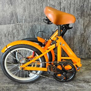 【アウトレット品】脱着式簡易メッシュカゴ＆ワイヤー錠付属16インチ折り畳み自転車 シングルギア オレンジ【SK2621】の画像4