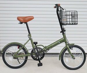 折りたたみ自転車 16インチ EB-16 カーキ コンパクト収納 小径車【本州・四国 送料無料！】 ライト 鍵付き カゴ付き AIJYU CYCLE