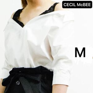 CECIL McBEE Vネック　レースレイヤード　ブラウス　M