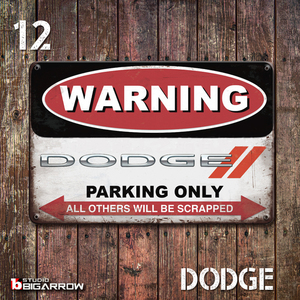 12 ブリキ看板 20×30㎝ DODGE PARKING ONLY ダッジ アメ車 マッスルカー ガレージ アンティーク アメリカンインテリア 世田谷ベース