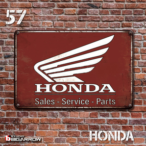 57 ブリキ看板 20×30㎝ HONDA ホンダ ガレージ スチール アンティーク アメリカンインテリア 世田谷ベースの画像2