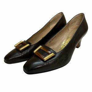 BC972 Salvatore Ferragamo Ferragamo lady's pumps 6D approximately 23cm Brown leather Italy made 