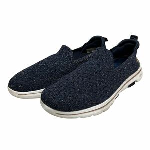 A048 SKECHERS スケッチャーズ レディース スリッポンスニーカー US8.5 25.5cm ネイビー ゴールドラメ メッシュ