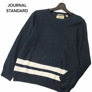 JOURNAL STANDARD ジャーナルスタンダード 春夏 麻 リネン100％★ ボーダー ニット セーター Sz.M　メンズ ネイビー　A4T02026_2#J