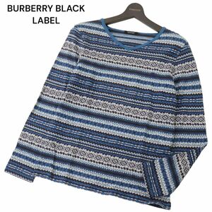 BURBERRY BLACK LABEL バーバリー ブラックレーベル 通年 長袖 ジャガード★ カットソー ロンTシャツ Sz.2　メンズ　A4T02034_2#C