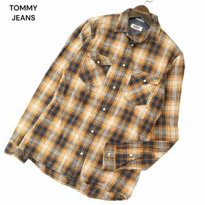 TOMMY JEANS トミーヒルフィガー 通年 ロゴ刺繍★ REGULAR FIT 長袖 ワーク チェック シャツ Sz.S　メンズ　A4T01891_2#C