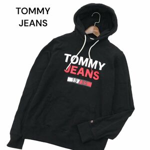 TOMMY JEANS トミーヒルフィガー 通年 ロゴプリント★ 刺繍 スウェット プルオーバー フーディー パーカー Sz.S　メンズ 黒　A4T01818_2#I