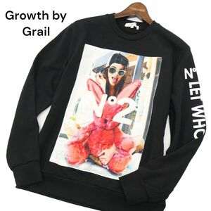 美品★ Growth by Grail グロースバイグレイル ガール フォト プリント スウェット プルオーバー トレーナー Sz.M メンズ 黒　A4T01817_2#I