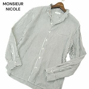 MONSIEUR NICOLE ムッシュ ニコル 通年 襟ワイヤー★ スタンドカラー ストライプ ドビー シャツ Sz.52　メンズ 大きいサイズ　A4T02227_3#C