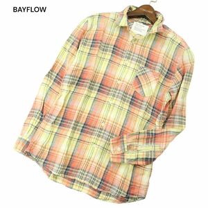 BAYFLOW ベイフロー 春夏 麻 リネン100％★ 長袖 チェック シャツ Sz.3　メンズ　A4T02246_3#A