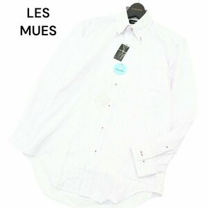 【新品 未使用】 LES MUES レミュー 通年 COOLBIZ 長袖 ボタンダウン ストライプ シャツ Sz.M(39)-80　メンズ ビジカジ　A4T02117_2#C