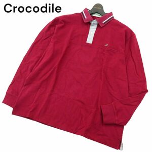 Crocodile クロコダイル 通年 ワニ ロゴ刺繍★ 長袖 鹿の子 ポロシャツ Sz.2L　メンズ 大きいサイズ 特大　A4T02107_2#C