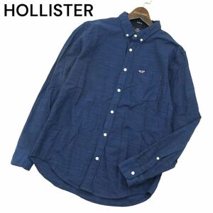 HOLLISTER ホリスター 通年 ロゴ刺繍★ SLIM FIT 長袖 ボタンダウン シャツ Sz.S　メンズ ネイビー　A4T02418_3#C