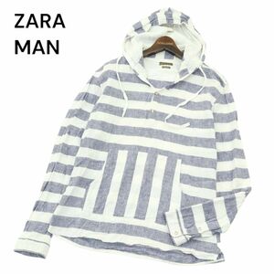 ZARA MAN ザラ マン 春夏 SLIM FIT ボーダー★ フーディー 長袖 プルオーバー シャツ パーカー Sz.L　メンズ　A4T02562_3#M