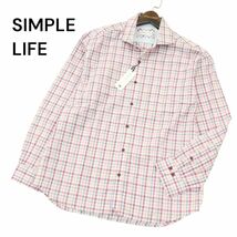 【新品 未使用】 SIMPLE LIFE シンプルライフ レナウン 麻 リネン混 長袖 チェック シャツ Sz.3L　メンズ 大きいサイズ 特大　A4T02558_3#C_画像1