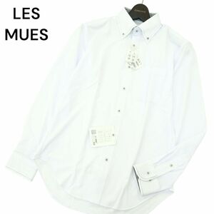 【新品 未使用】 LES MUES レミュー 吸汗速乾 消臭 UVカット 長袖 総柄 ストレッチ スリム シャツ Sz.M　メンズ 薄紫　A4T02306_3#C