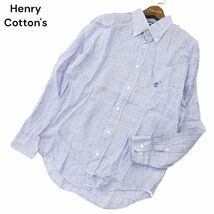 Henry Cotton's ヘンリーコットンズ 春夏 Slim Fit★ 長袖 ボタンダウン 千鳥チェック リネン シャツ Sz.38　メンズ　A4T02522_3#A_画像1