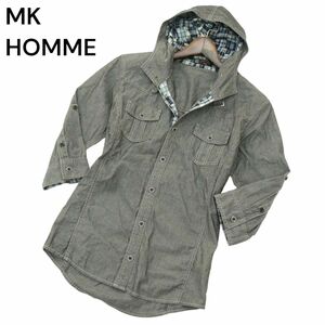 MK HOMME ミッシェルクラン オム 春夏 7分袖 フーディー★ シャンブレー ウエスタン シャツ パーカー Sz.48　メンズ グレー　A4T02684_3#A