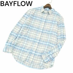 21SS★ BAYFLOW ベイフロー 春夏 【レーヨン 麻 リネン混】 長袖 チェック シャツ Sz.4　メンズ　A4T02510_3#A