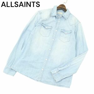 ALLSAINTS オールセインツ 通年 USED加工★ 長袖 ウエスタン デニム シャツ Sz.M　メンズ　A4T02507_3#C