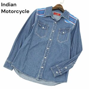 Indian Motorcycle インディアンモーターサイクル USED加工★ ネイティブ 切替 長袖 ウエスタン デニム シャツ Sz.M　メンズ　A4T02505_3#C