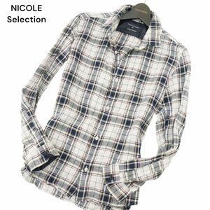 NICOLE Selection ニコル セレクション 通年 日本製生地★ 襟ワイヤー 長袖 スリム チェック シャツ Sz.46　メンズ　A4T02118_2#C