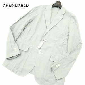 未使用★ CHARINGRAM チャリングラム 春夏 麻 リネン混 アンコン テーラード ジャケット Sz.LL　メンズ グレー 大きいサイズ　A4T02096_2#M