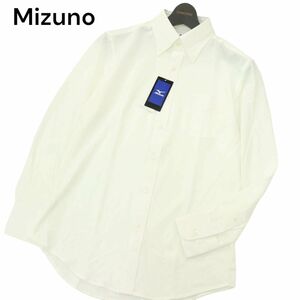【新品 未使用】 Mizuno ミズノ 通年 長袖 鹿の子 ボタンダウン ポロシャツ Sz.M　メンズ 白 ゴルフ　A4T02712_3#C