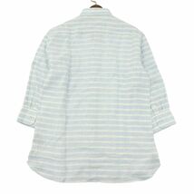 美品★ TOMMY HILFIGER トミーヒルフィガー 春夏 麻 リネン100％★ ボーダー 7分袖 ボタンダウン シャツ Sz.M　メンズ　A4T02862_3#A_画像4