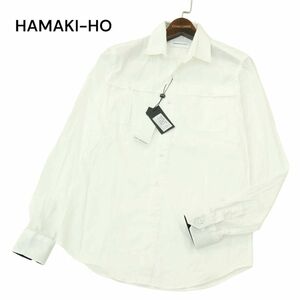 【新品 未使用】 HAMAKI-HO ハマキホ 通年 長袖 デザイン ワーク シャツ Sz.S　メンズ 白　A4T02858_3#C