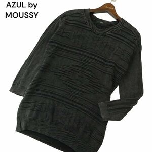 AZUL by MOUSSY アズール マウジー ウォッシュ加工 チマヨ★ パターン 7分袖 コットン ニット セーター Sz.M　メンズ 灰　A4T02794_3#L