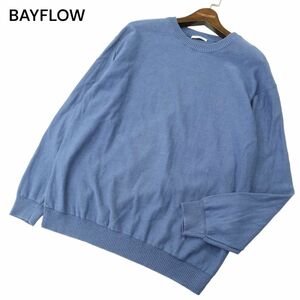 21SS★ BAYFLOW ベイフロー 春夏 パームツリー刺繍★ 麻 リネン混 コットン ニット セーター カットソー Sz.4　メンズ 紺　A4T02789_3#J